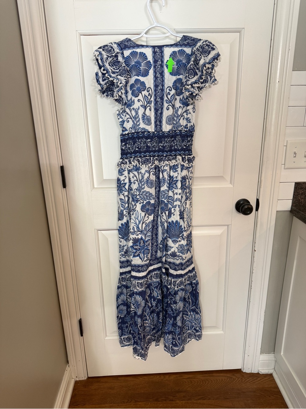 FARM Rio Shell Garden Maxi Dress Blue Floral XS Cotton Smocked 25787 - Picture 12 of 16